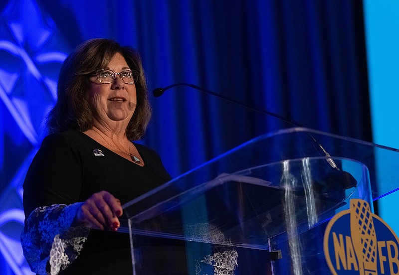 SubmittedCyndi Young-Puyear speaks in Kansas City as she is honored with an induction into the National Association of Farm Broadcasting (NAFB) Hall of Fame. Young-Puyear has worked in the agriculture broadcasting industry for 35 years.