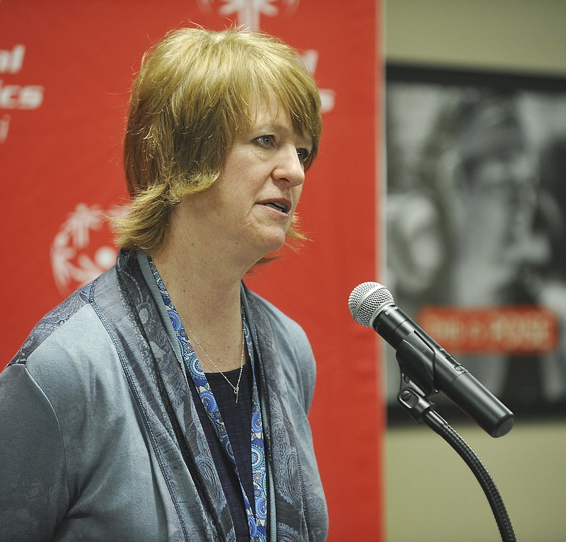 Julie Smith/News TribuneIn this file photo from 2019, Susan Stegeman talks about her immediate plans after Special Olympics Missouri announced she would be the new CEO and president of the nonprofit. She took over the roles April 1, 2019 following Mark Musso's retirement.