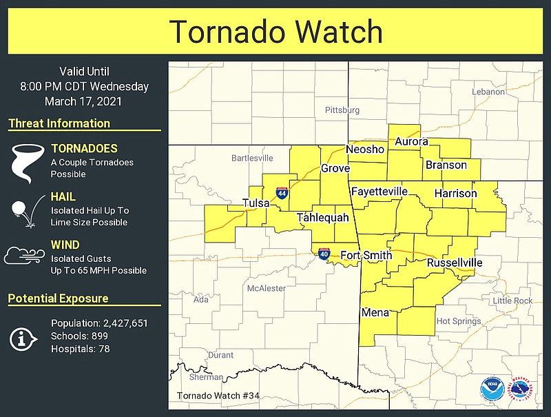 Forecasters Parts of western, Northwest Arkansas under tornado watch