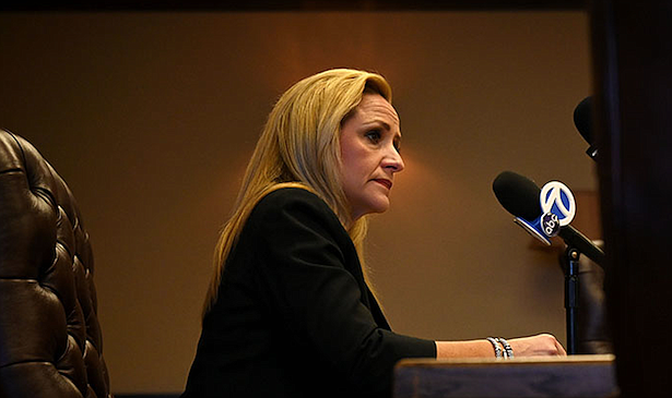 Arkansas Attorney General Leslie Rutledge announces her office's lawsuit against Walgreens for their part in the opioid crisis in Arkansas during a press conference on Monday, March 15, 2021. Rutdledge accused the company of failing to properly monitor prescriptions coming through their Arkansas locations in order to alert the authorities of suspicious activity.

(Arkansas Democrat-Gazette/Stephen Swofford)