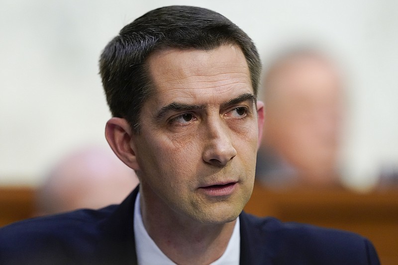 Sen. Tom Cotton, R-Ark., listens as Supreme Court nominee Ketanji Brown Jackson testifies during her Senate Judiciary Committee confirmation hearing on Capitol Hill in Washington, Tuesday, March 22, 2022. (AP Photo/Alex Brandon)