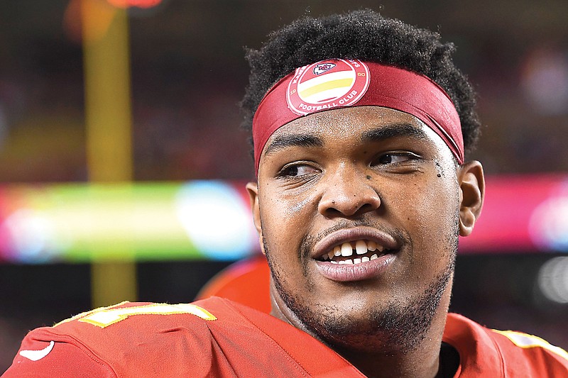 In this Dec. 26, 2021, file photo, Chiefs offensive tackle Orlando Brown stands on the sidelines during a game against the Steelers at Arrowhead Stadium in Kansas City. (Associated Press)