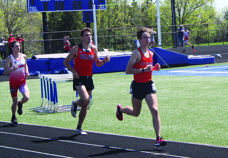 New Bloomfield senior Nathan Hinrichs runs April 7 at the Class 2 District 4 meet in Mokane. Hinrichs competes in the 1,600-meter run and the 3,200-meter run in the Class 2 track and field state championships today and Saturday in Jefferson City. (Jeremy Jacob/FULTON SUN)