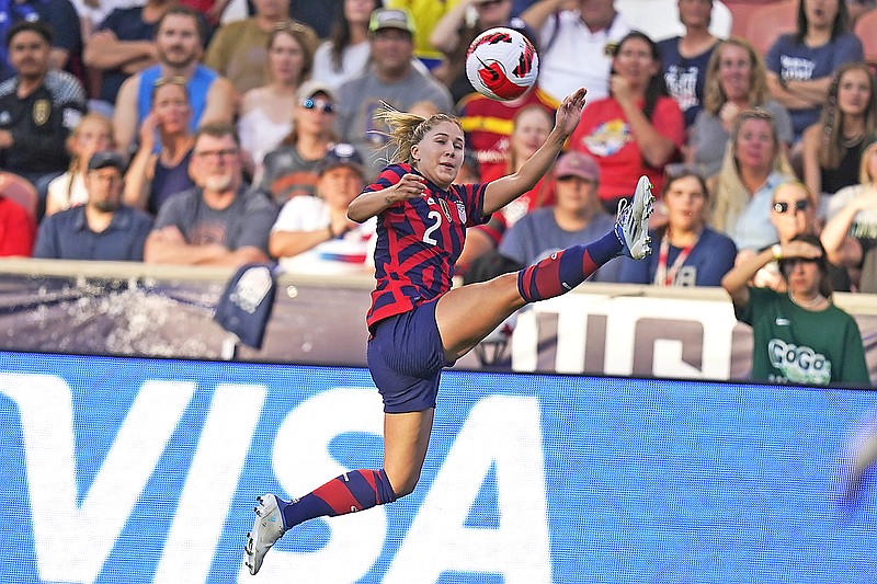 U.S. midfielder Ashley Sanchez plays the ball against Colombia during the first half of Tuesday's international friendly in Sandy, Utah. (Associated Press)