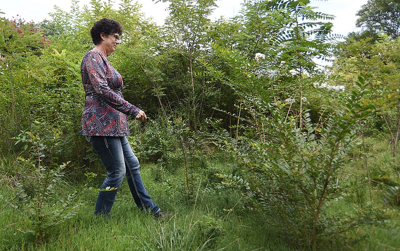 Staff photo by Matt Hamilton / Denise Murphy walks through an overgrown area in Hixson on Wednesday, August 17, 2022.