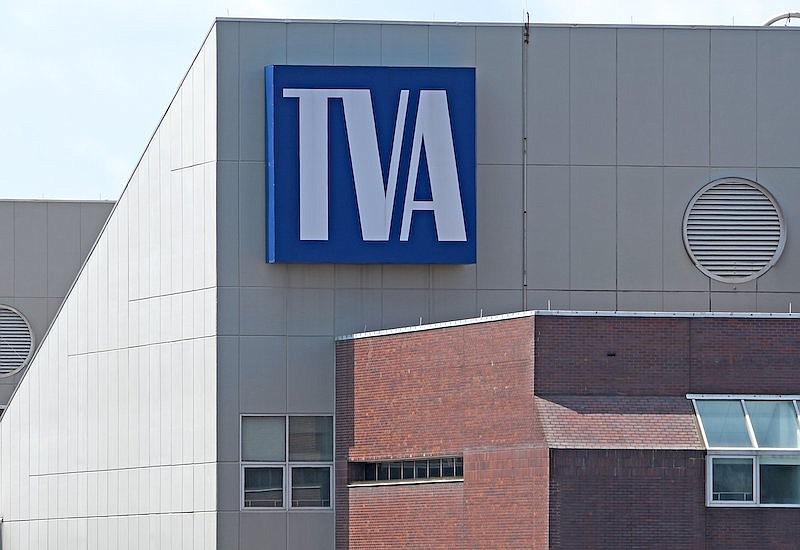 Staff Photo by Robin Rudd / The TVA logo dominates a portion of the Tennessee Valley Authority's office complex, in downtown Chattanooga.