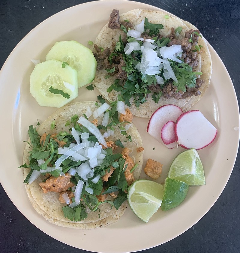 Staff photo by Allison Shirk / A cow intestine taco and beef tongue taco from Tienda Maya #5 along Rossville Boulevard is pictured above. The area's annual taco tour has returned for a second year from Oct. 3-8 and includes nine restaurants along the Rossville Boulevard corridor.