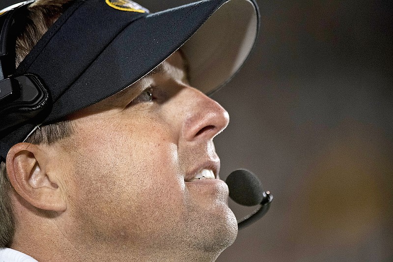 Missouri coach Eli Drinkwitz watches his team play during the fourth quarter of last month's game against Arkansas at Faurot Field in Columbia. (Associated Press)