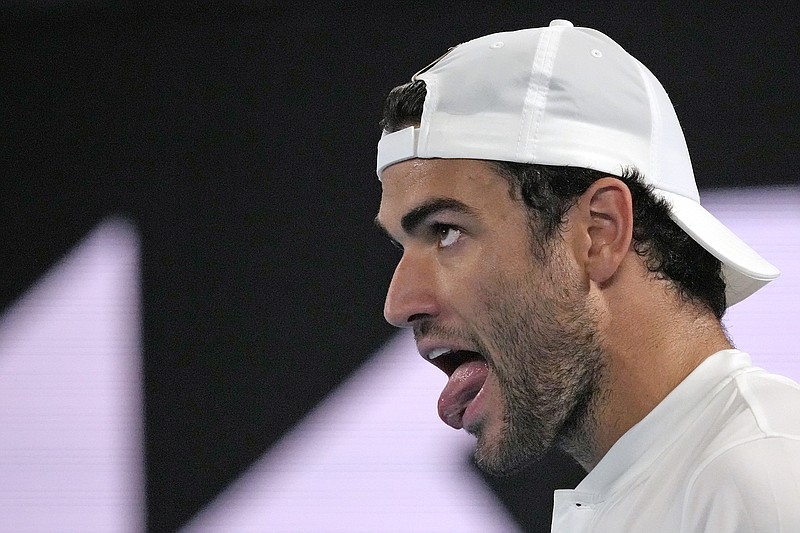 Matteo Berrettini reacts during his first-round match last week against Andy Murray at the Australian Open in Melbourne, Australia. (Associated Press)