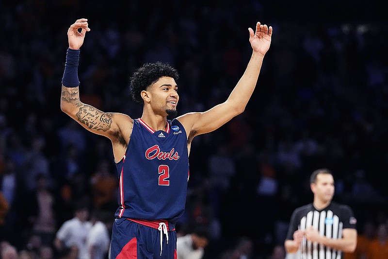 Florida Atlantic guard Nicholas Boyd reacts after a play during the second half of Thursday's East Region semifinal game against Tennessee in the NCAA tournament at Madison Square Garden in New York. (Associated Press)