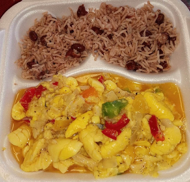 Staff photo by Andre James / Ackee and saltfish, with a side of rice and peas, was served on Tuesday.