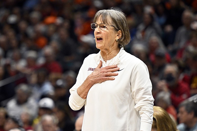 Stanford coach Tara VanDerveer gestures from the sideline during the second half of Pac-12 Conference Tournament semifinal game earlier this month against Oregon State in Las Vegas. (Associated Press)