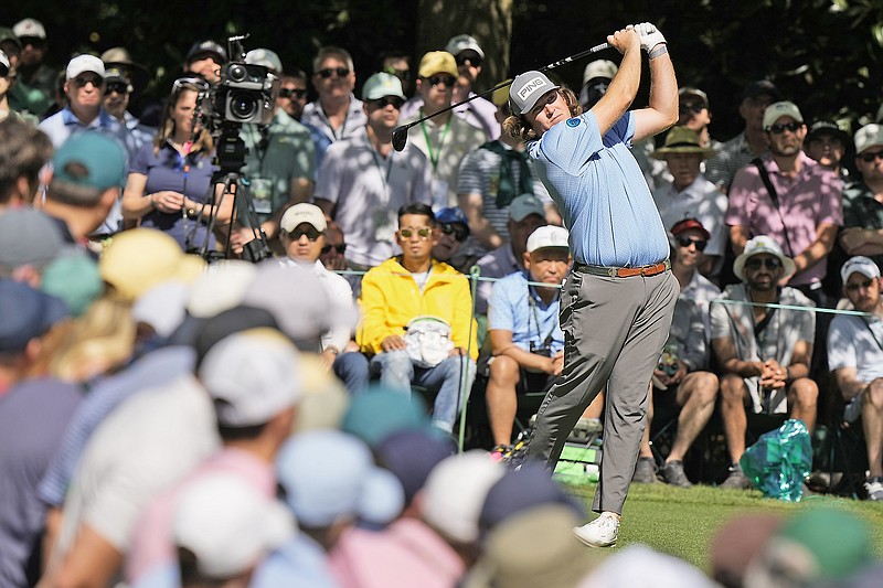 Neal Shipley watches his tee shot on the seventh hole during Sunday's final round of the Masters at Augusta National Golf Club in Augusta, Ga. (Associated Press)
