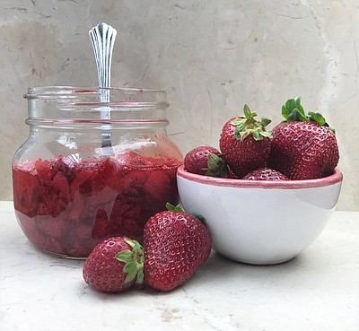 Roasted strawberries, syrup seasonal treats