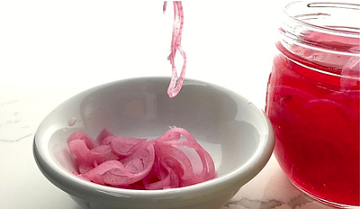 Pickled red onions are easy, fast, delicious