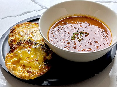 Roasted Tomato Soup With Broiled Cheddar Toasts