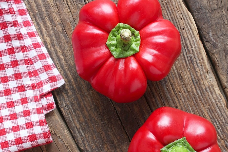 Fresh red peppers star in this panzanella recipe