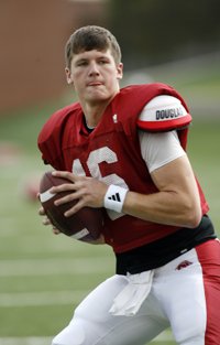 Mitch Mustain, shown early in the 2006 Razorbacks football season, has requested a release from the University of Arkansas.