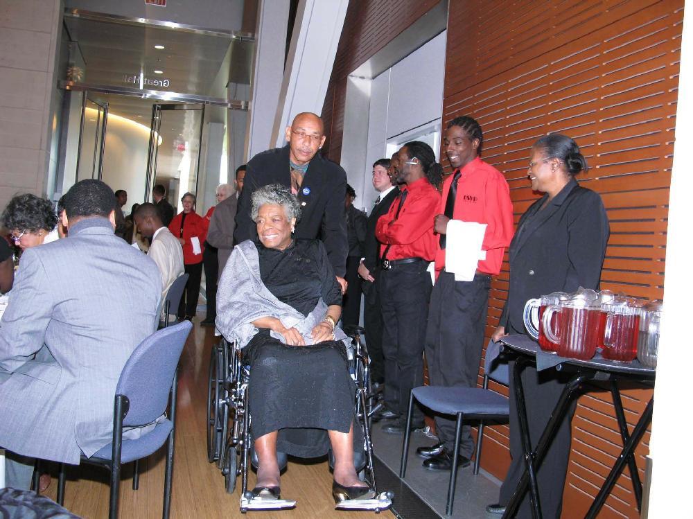 Maya Angelou was a special guest at a luncheon April 6 in the ballroom at the Clinton Presidential Center. Alltel Wireless presented nine scholarships to black students attending historically black universities who competed in an essay contest.
