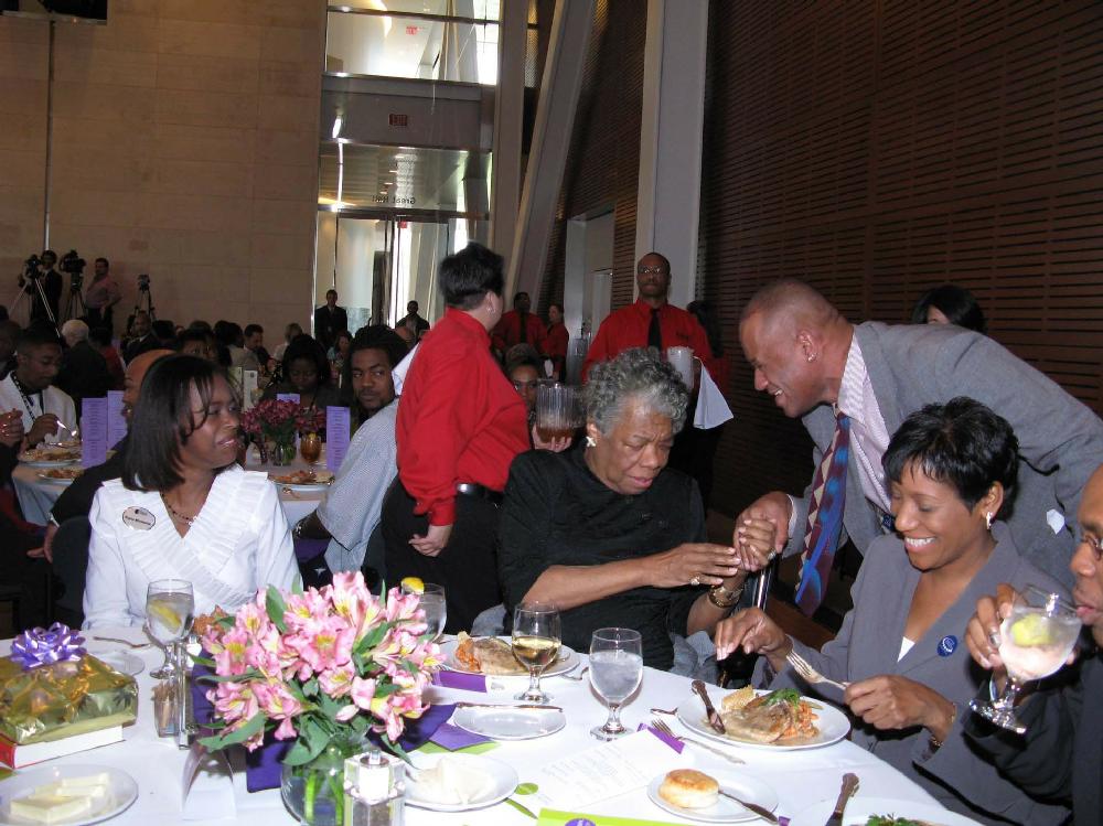 Maya Angelou was a special guest at a luncheon April 6 in the ballroom at the Clinton Presidential Center. Alltel Wireless presented nine scholarships to black students attending historically black universities who competed in an essay contest.