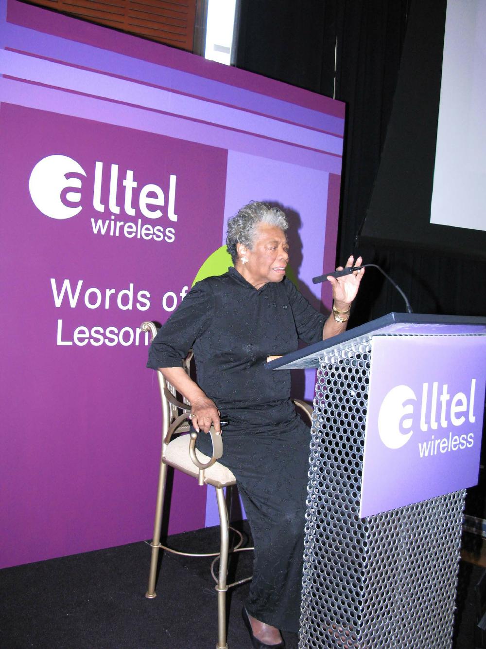 Maya Angelou was a special guest at a luncheon April 6 in the ballroom at the Clinton Presidential Center. Alltel Wireless presented nine scholarships to black students attending historically black universities who competed in an essay contest.