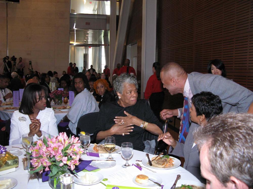 Maya Angelou was a special guest at a luncheon April 6 in the ballroom at the Clinton Presidential Center. Alltel Wireless presented nine scholarships to black students attending historically black universities who competed in an essay contest.