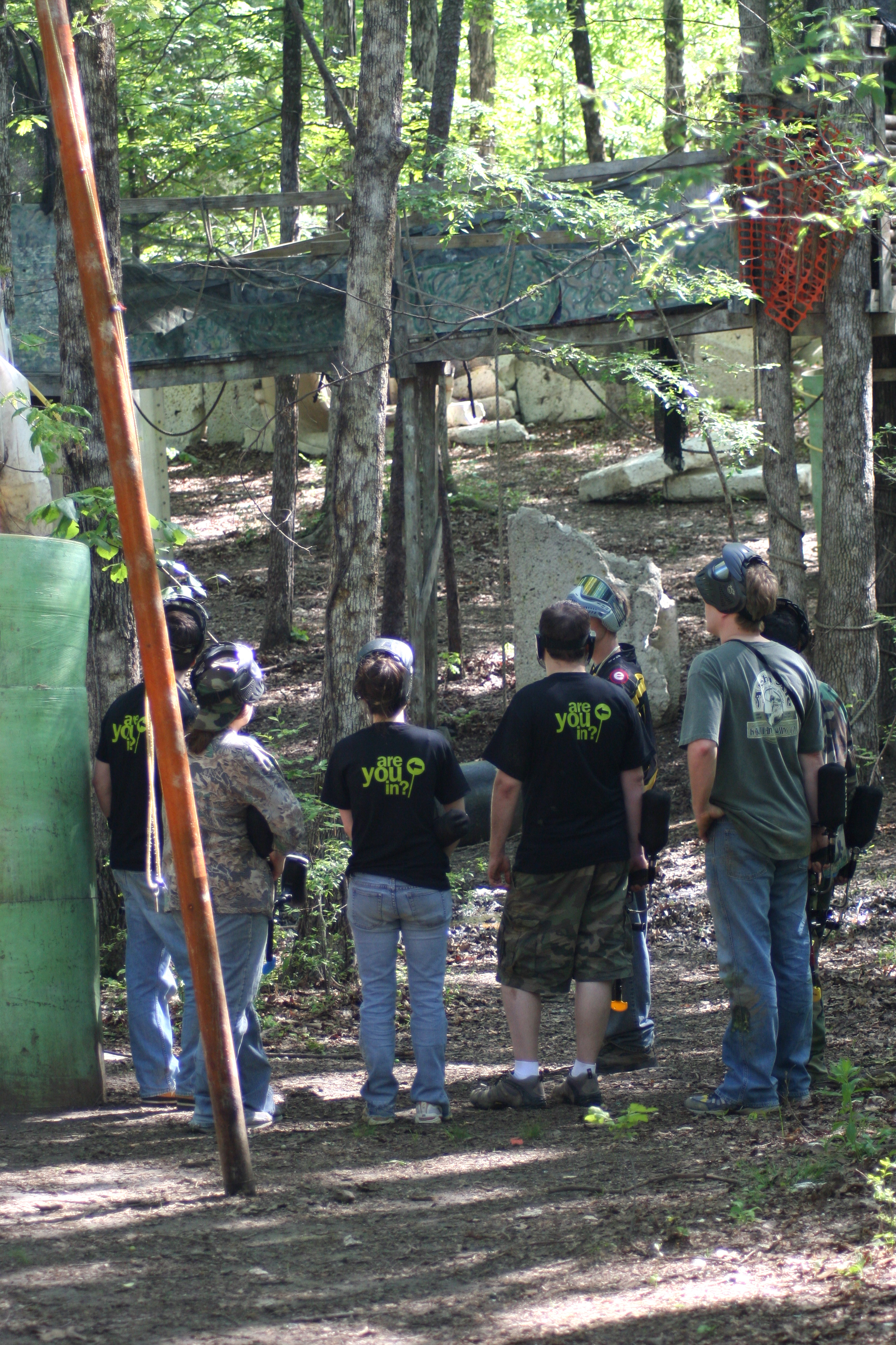 All of us checking out the "Ewok Village;" just one of the several courses we had to choose from.