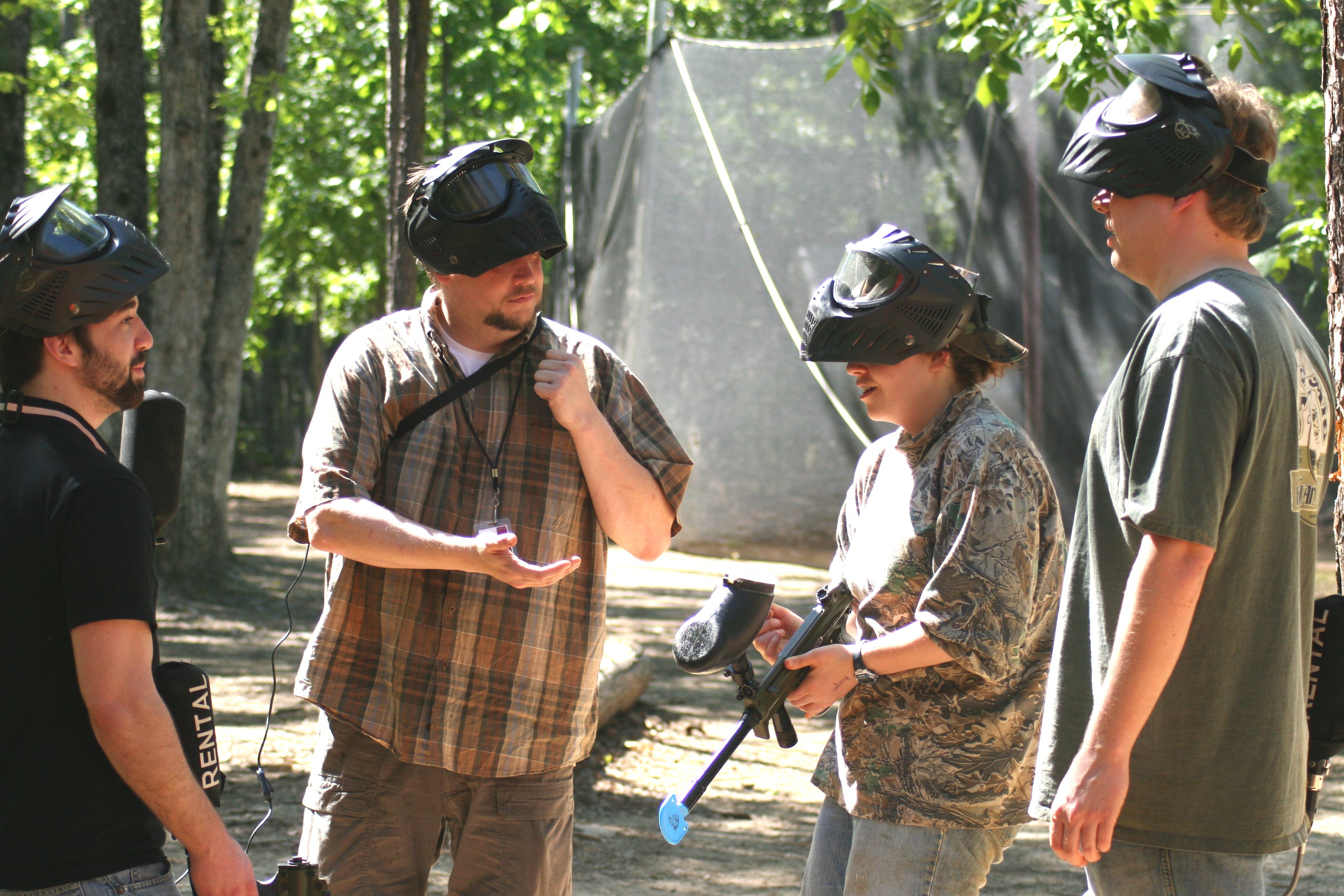 Not sure why rock-paper-scissors is an essential part of Paintball, but as you can see, it obviously is.
Nick, Dan, Melissa, Shea