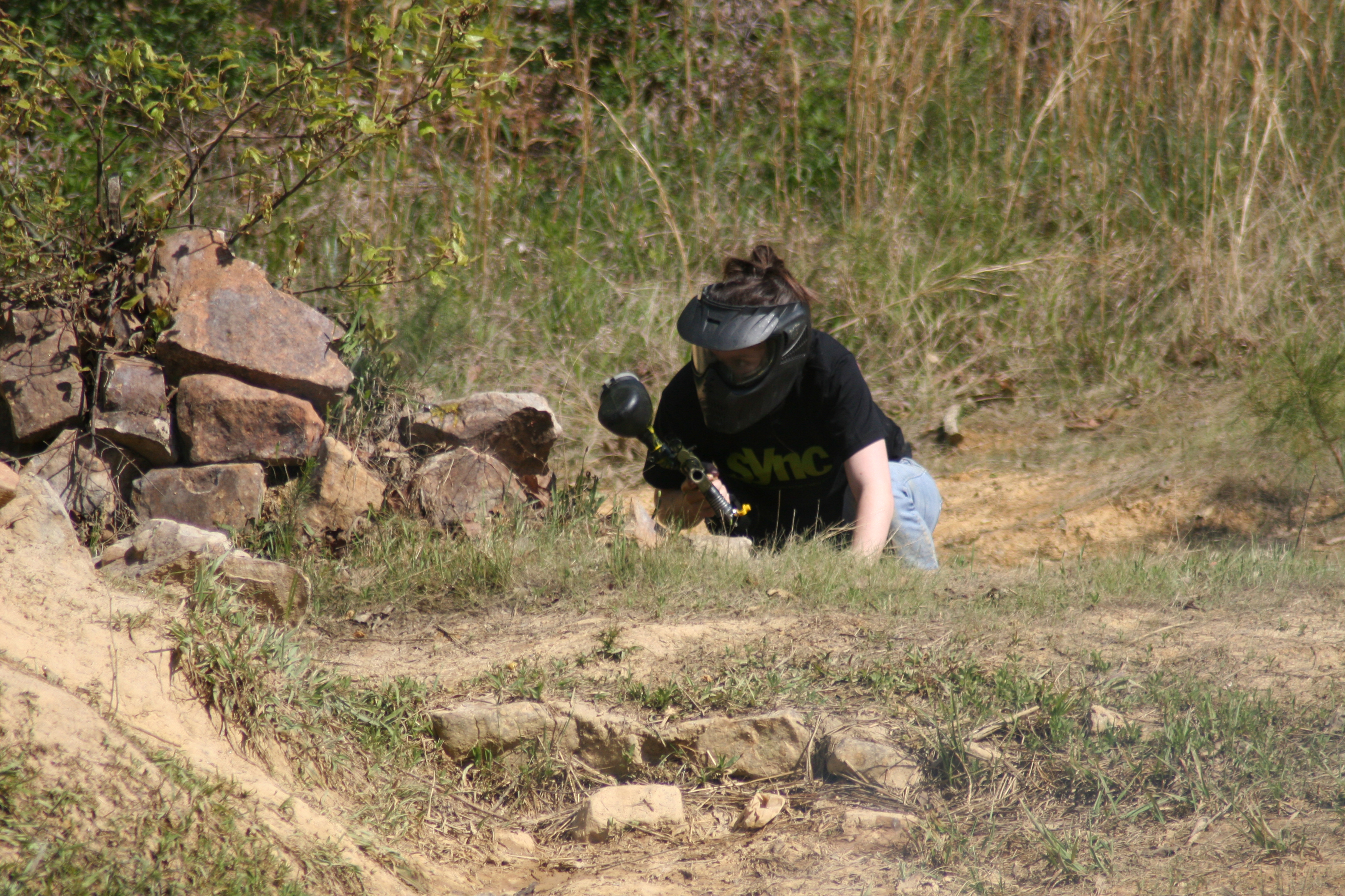 In the trenches, Shannon crouches and plans her next ninja move.