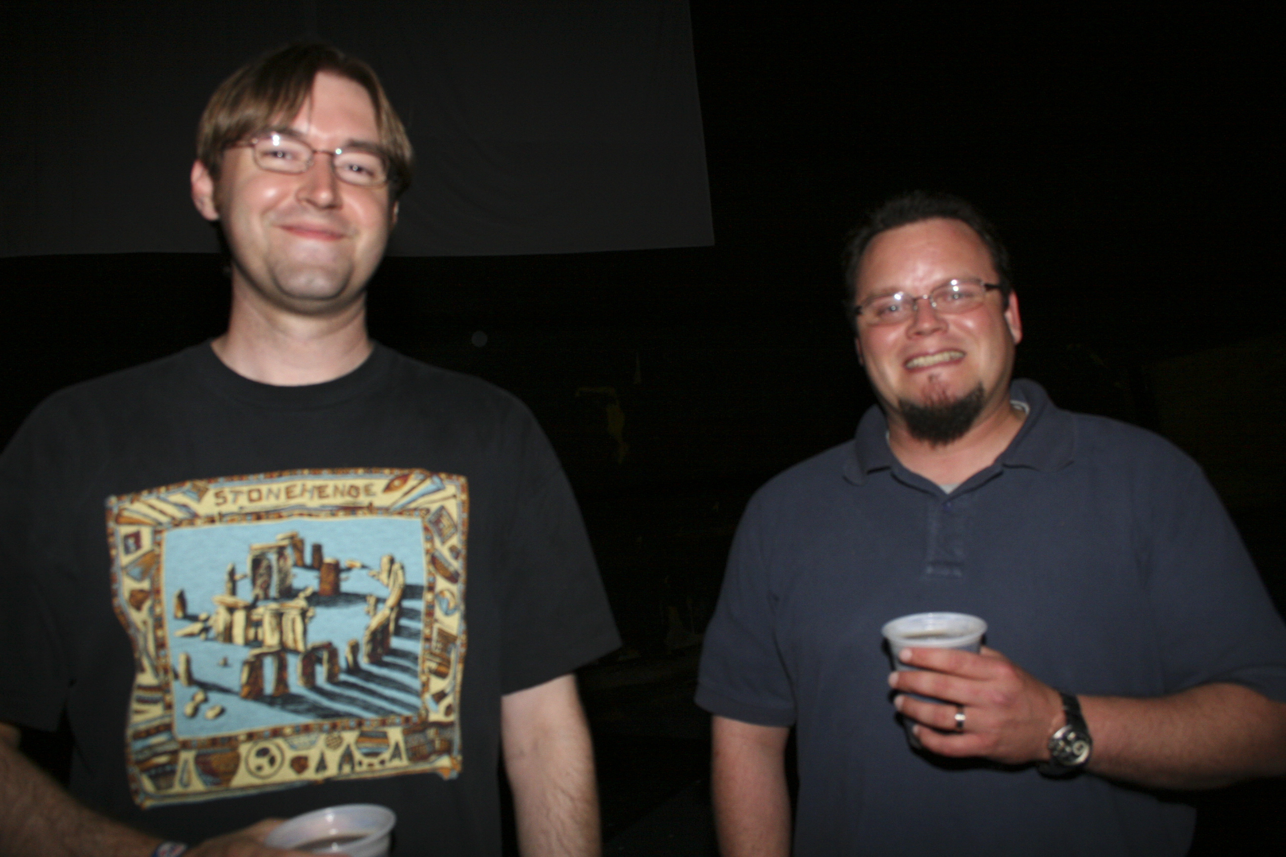 Chad Terrell and Matt Noble are blinded by the flash and barely make it back to their seats before the show starts.