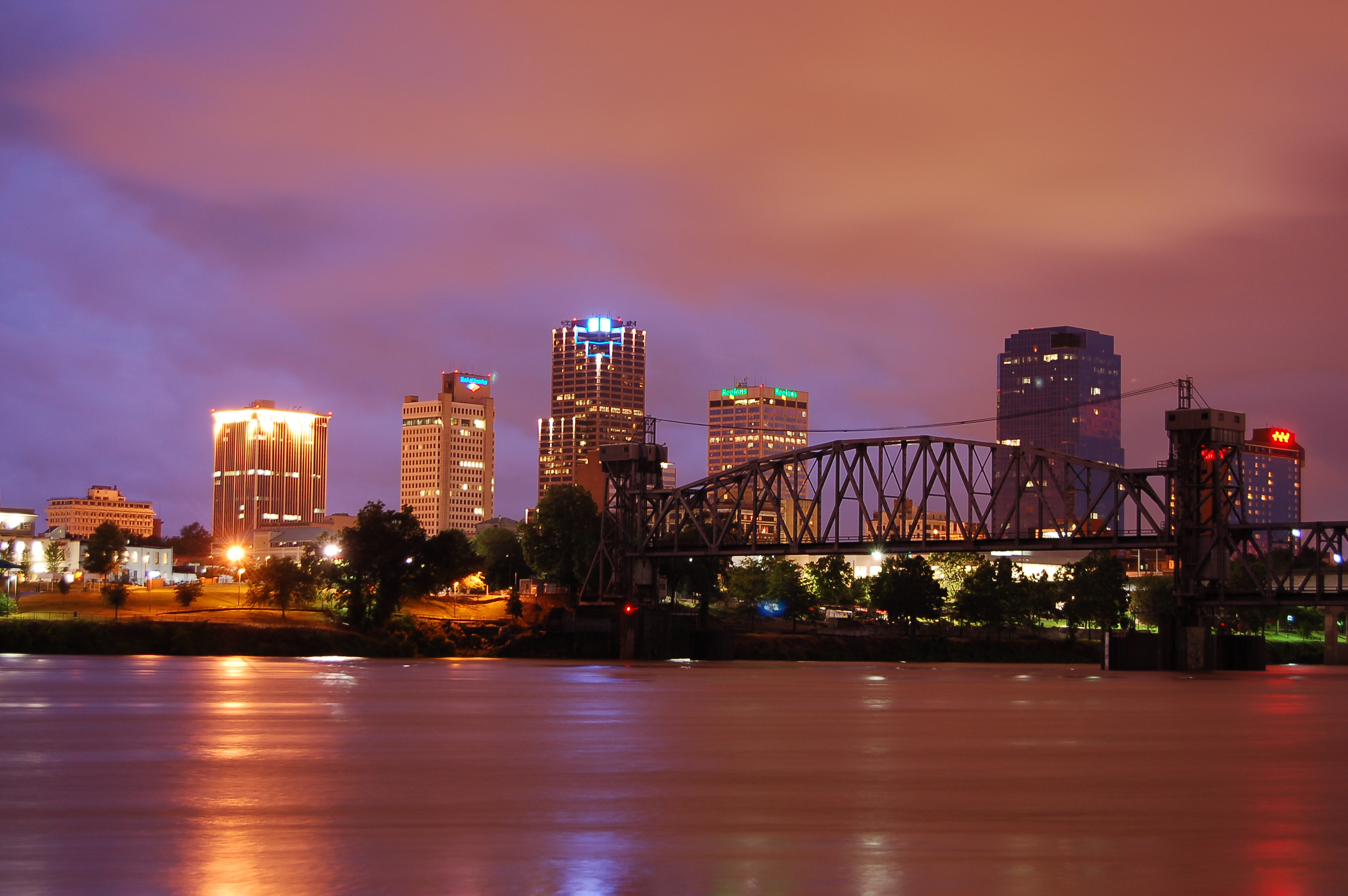 A view of the Little Rock skyline from the north side of the Arkansas River.