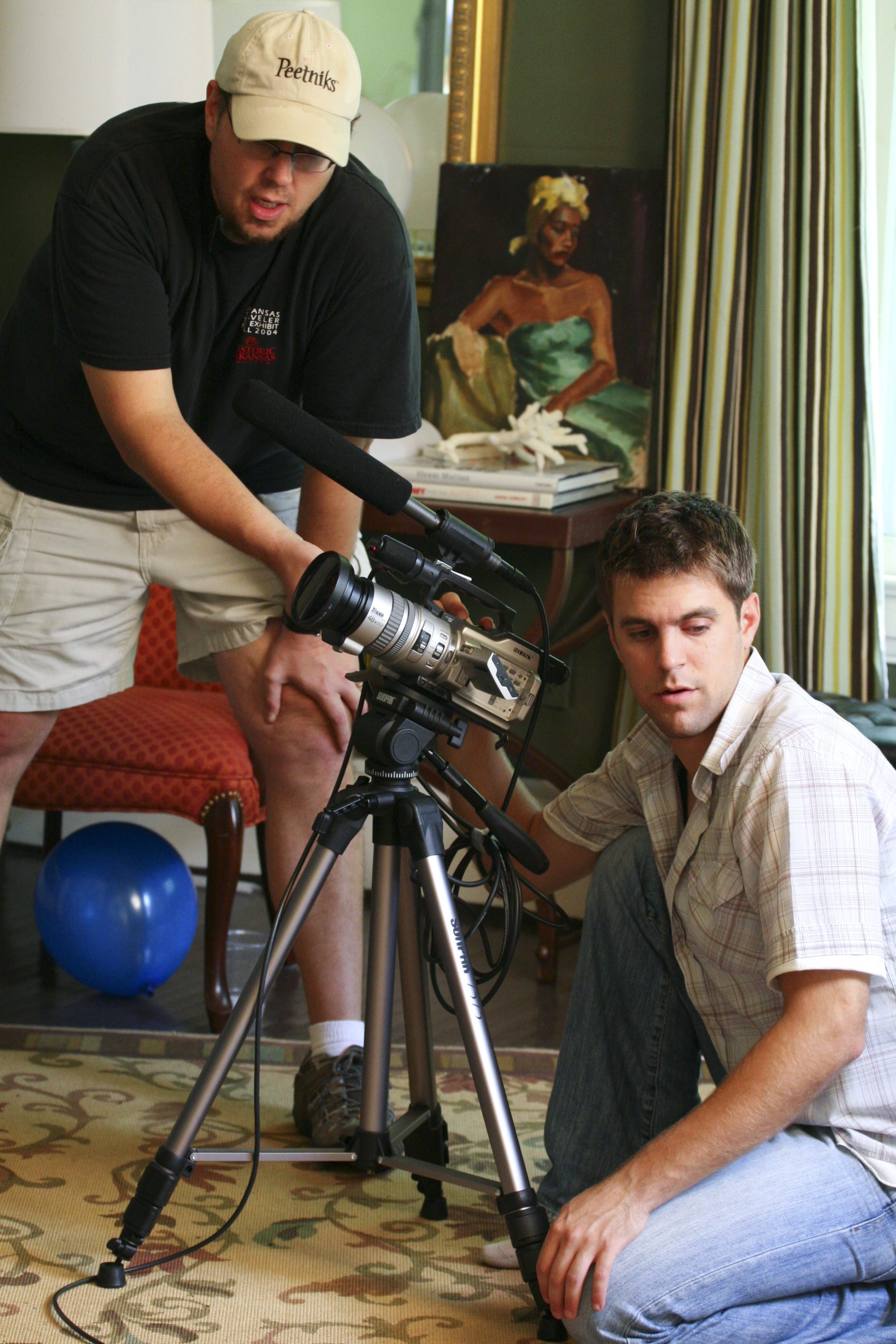Director, Luke Kramer checks the shot in the moniter with cinematographer, Dean Clift.