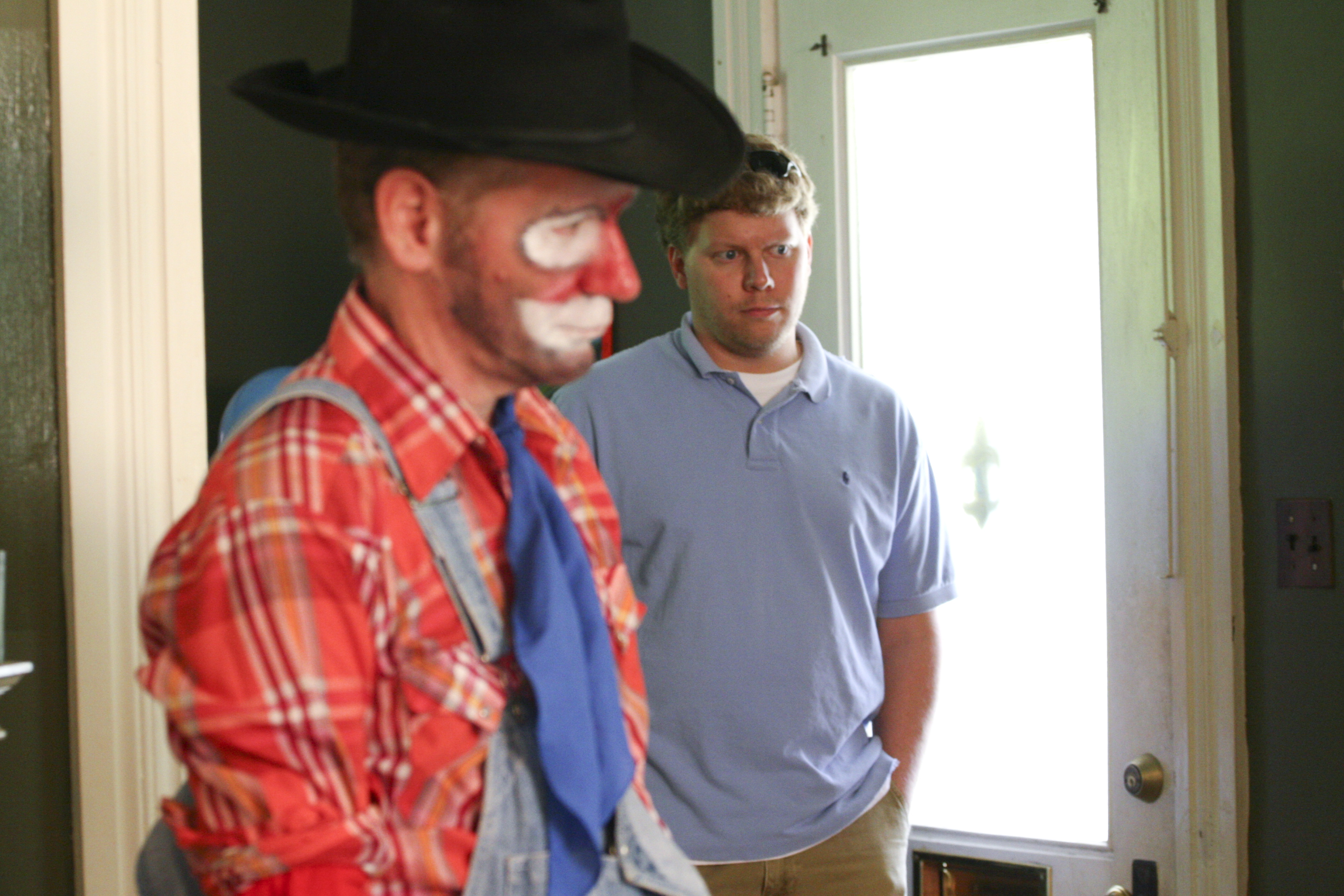 Louis Whitfield and Shea Stewart listen to the director.