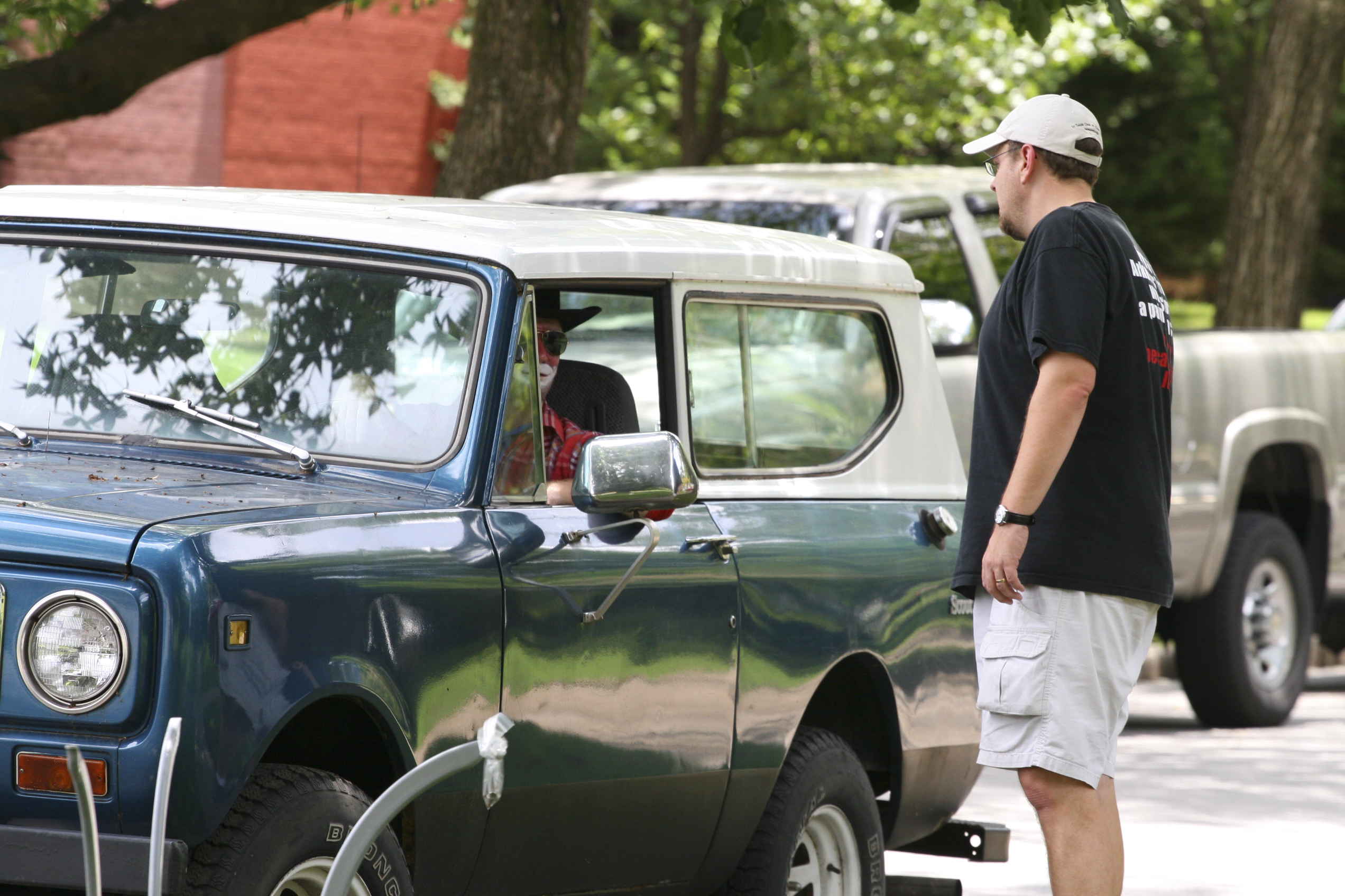 Luke Kramer directs Louis Whitfield before filming the rodeo clown's arrival scene.