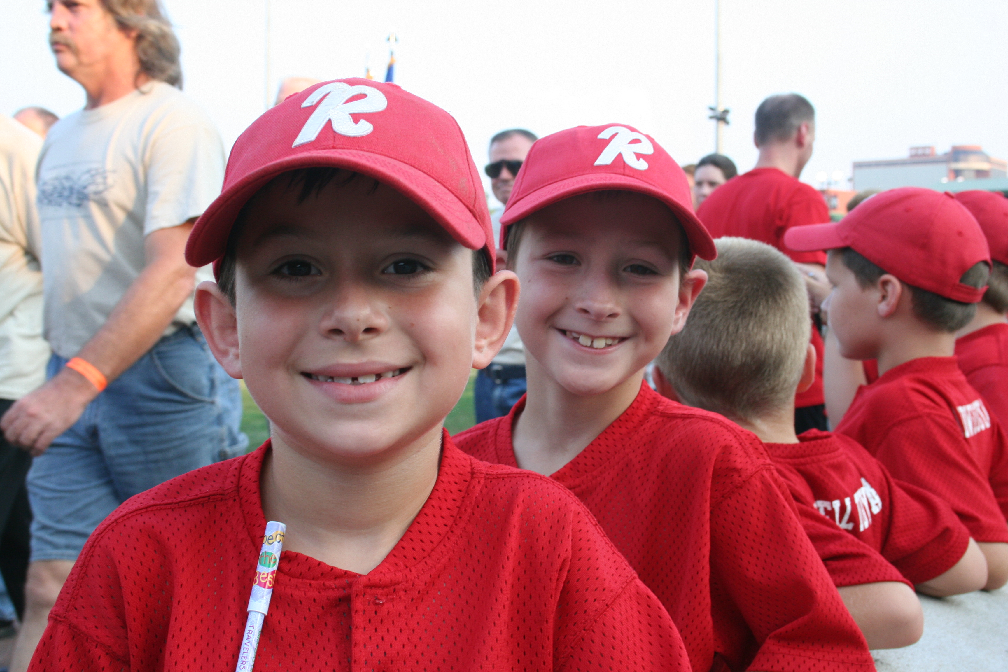 Youngsters wait to join the team for a pre-game warm-up.