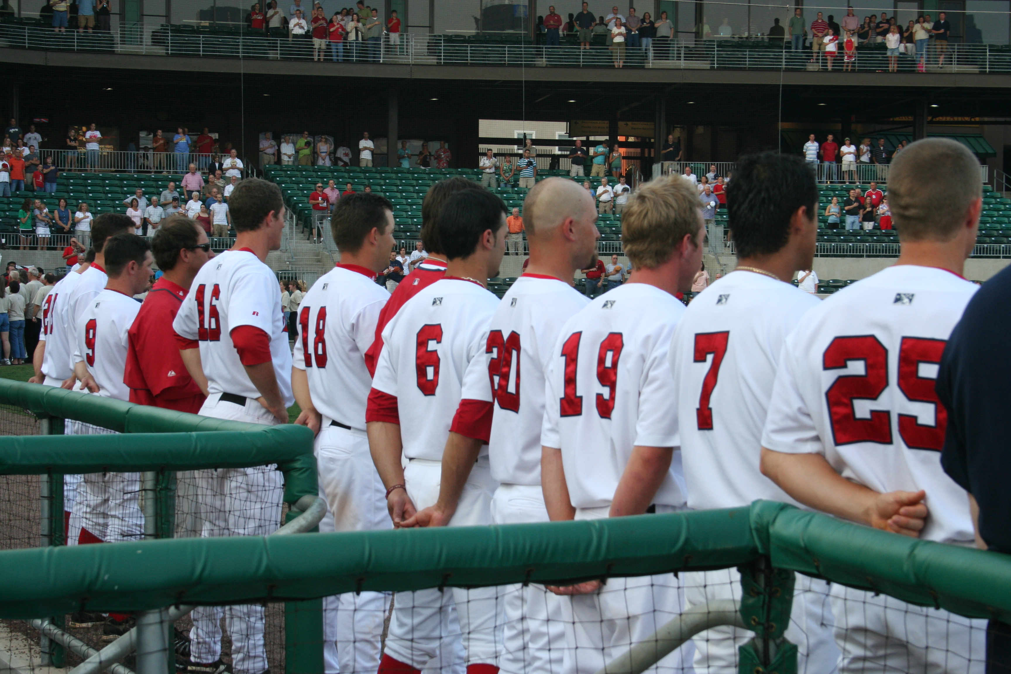 The Travs' stand for the National Anthem
