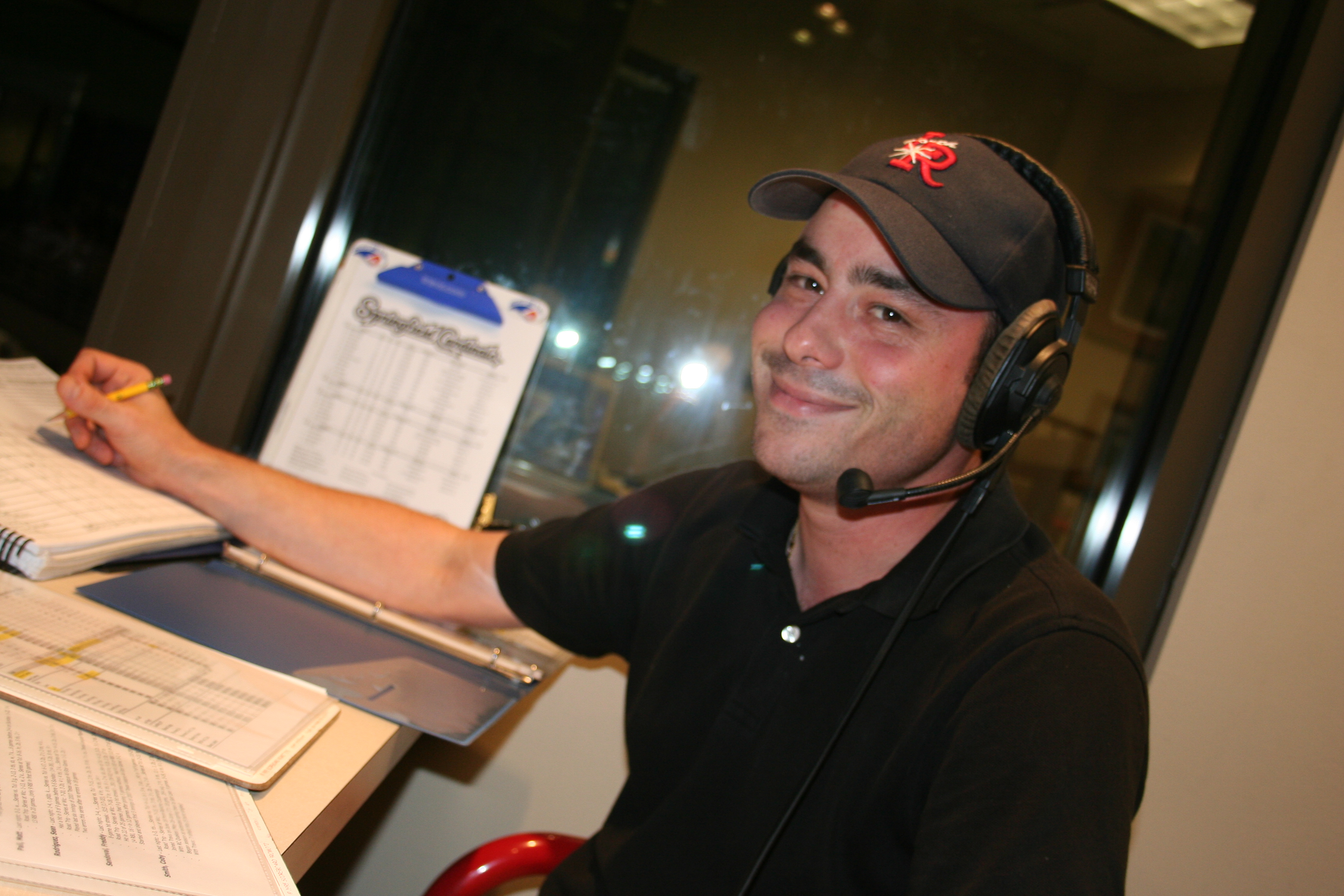 Commercial break! Phil Elson smiles at the camera.