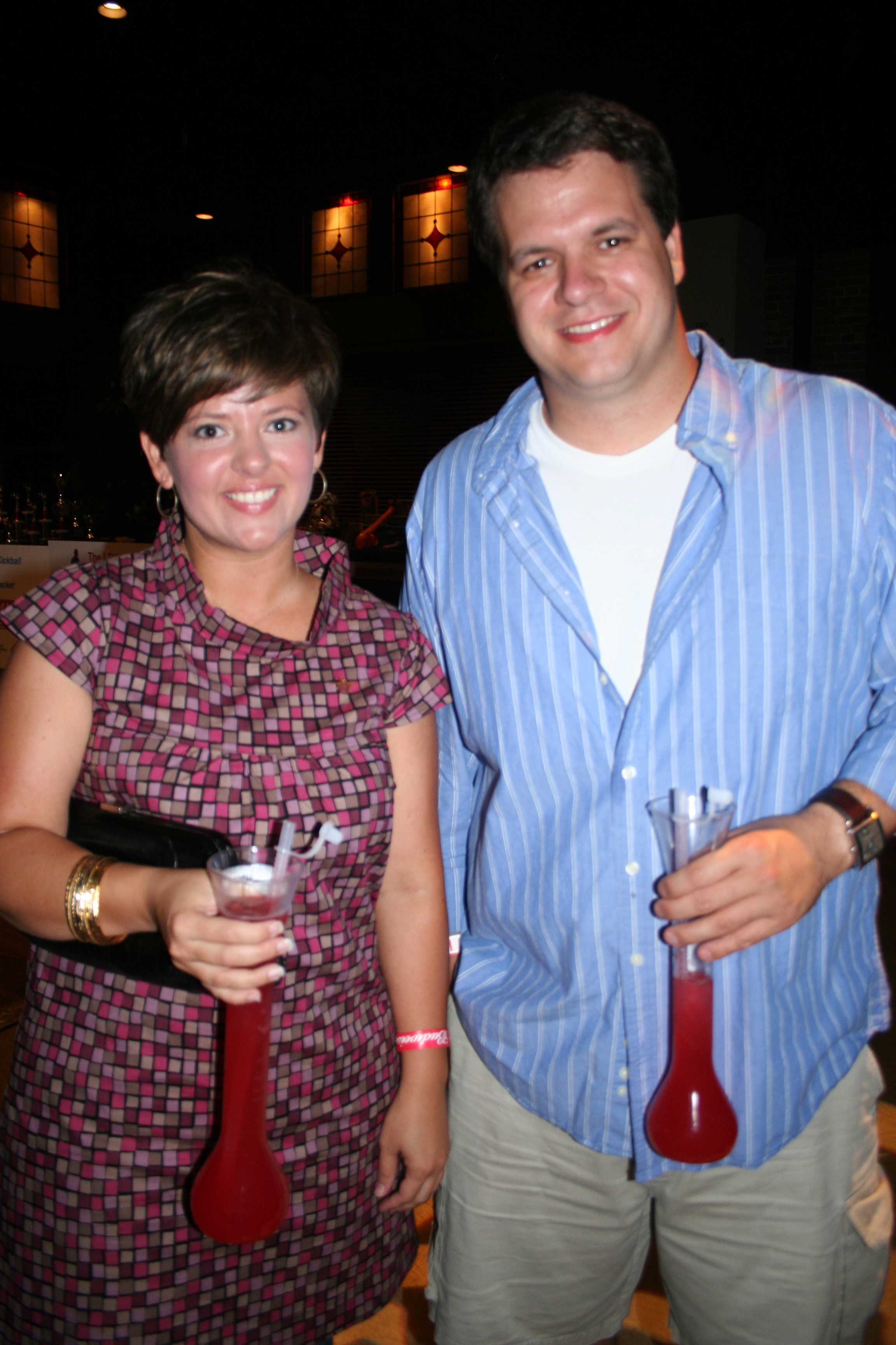 April Morris and David Hare enjoy a fun drink and chatting.