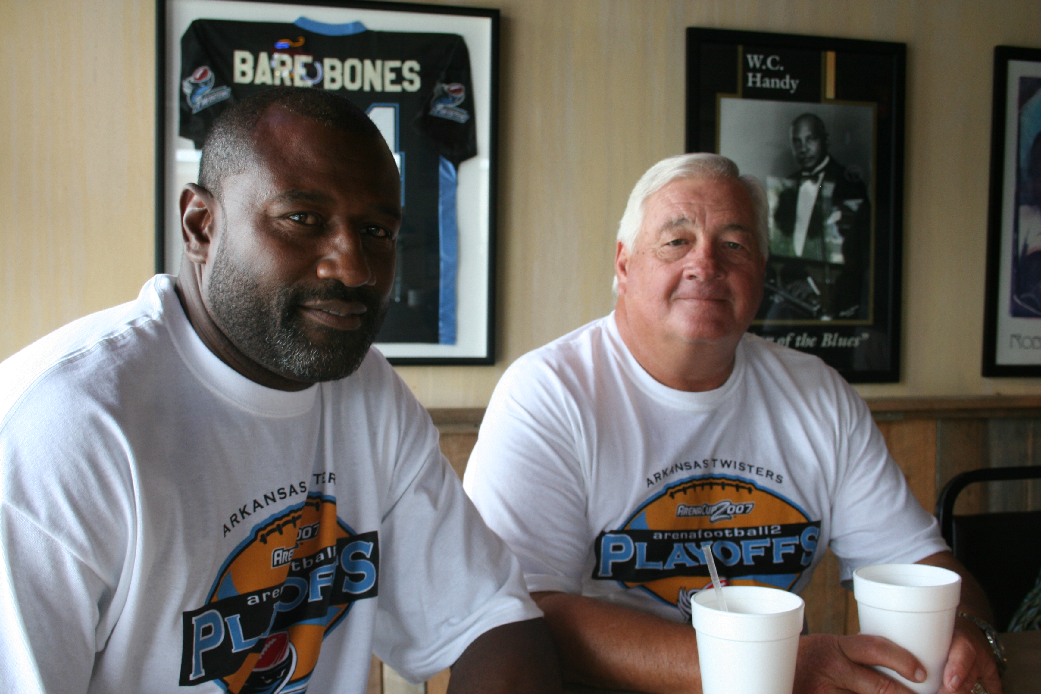 These guys know the game!
Defensive Coach J.T. Smith and Head Coach John Gregory of the Arkansas Twisters