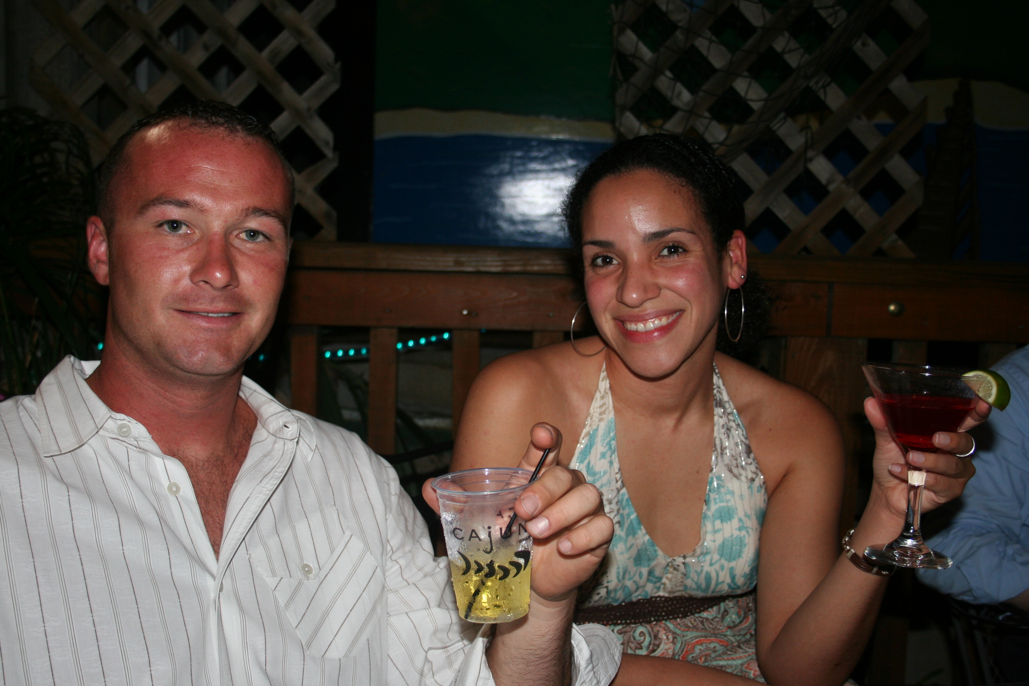 Randy Cowardin and Monica Campos enjoy a cool sip on the patio.