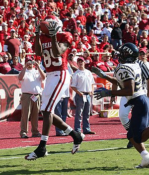 Marcus Monk catches a touchdown pass in the second quarter of the Arkansas-Florida International game on Saturday, Oct. 27.