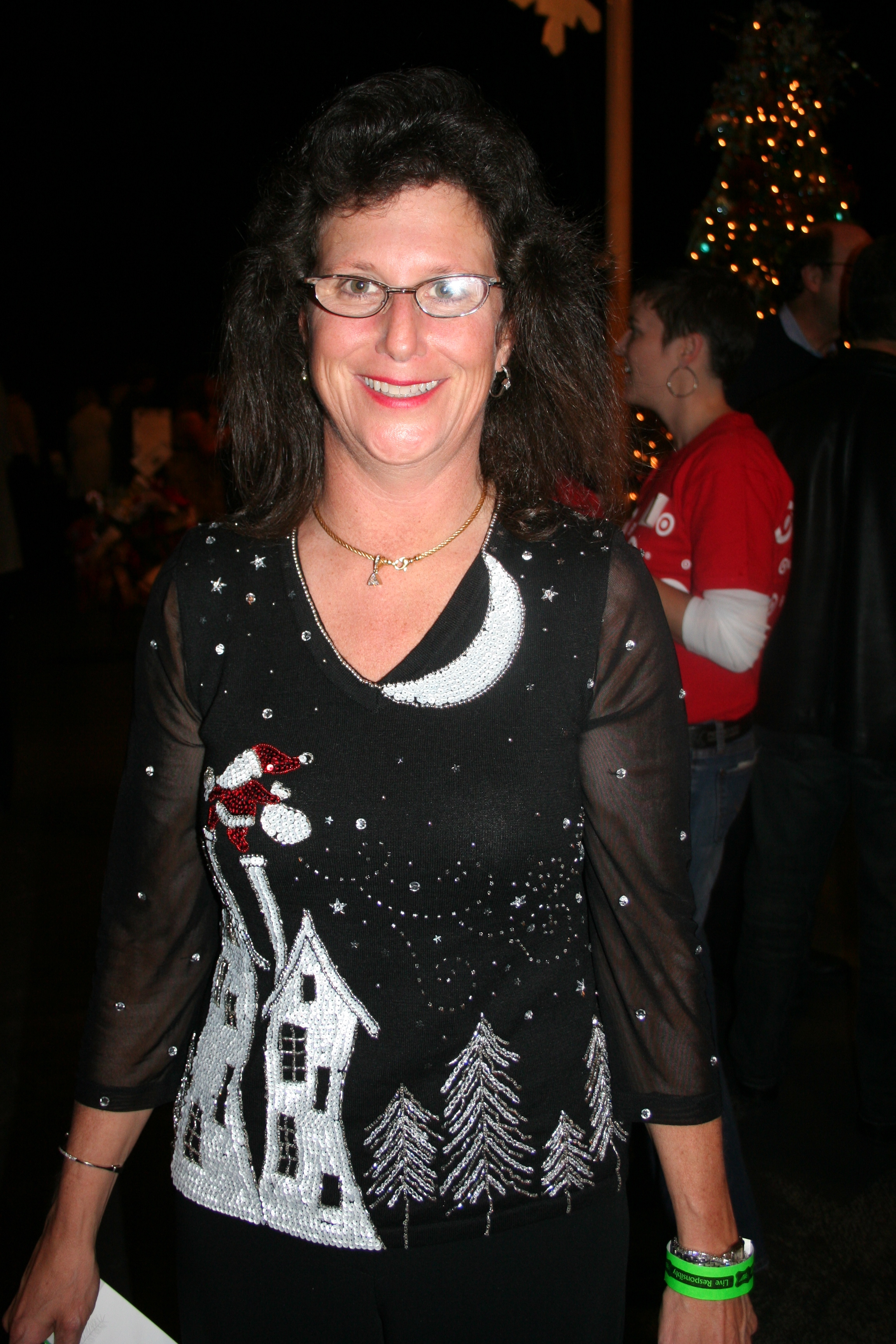 Beth Kahn shows off her holiday sweater with pride!