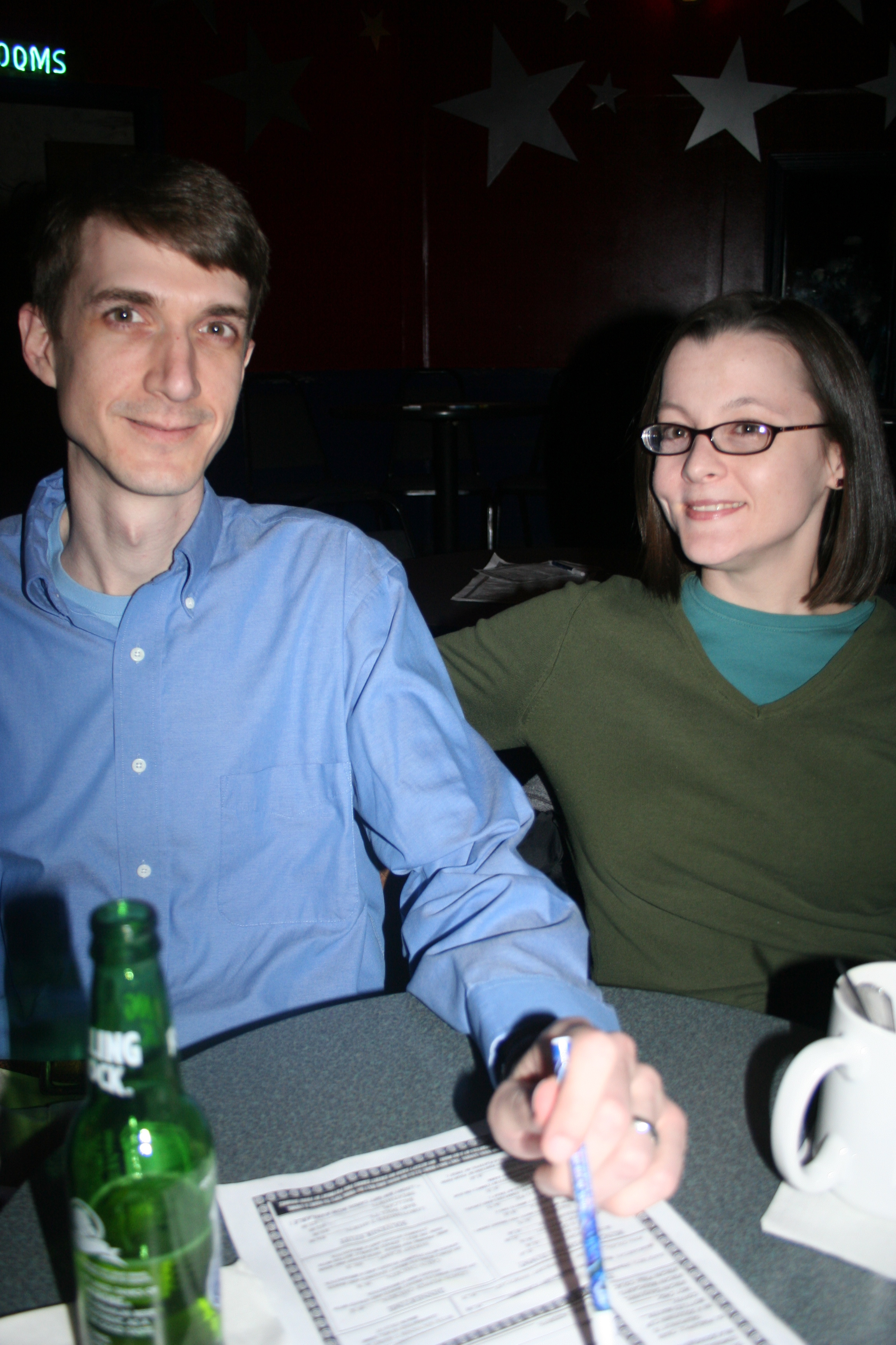 Steve and Jennifer Rauls hang out before he takes the stage to do a little open-mic.
