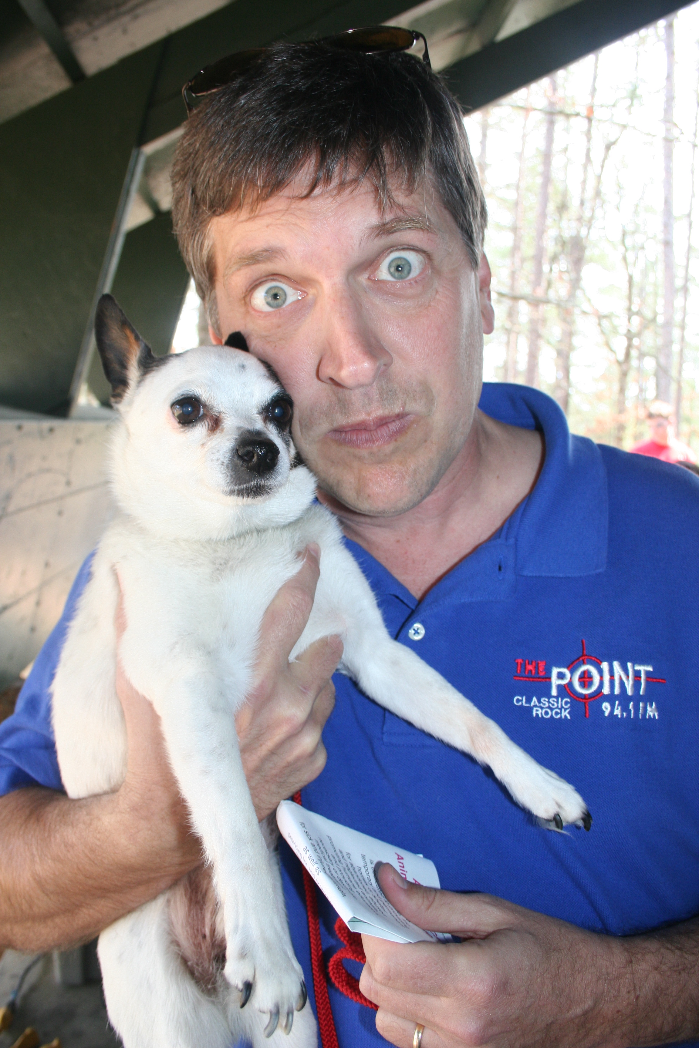 94.1's Kevin Clay emcees the event...with his dog Sherlock