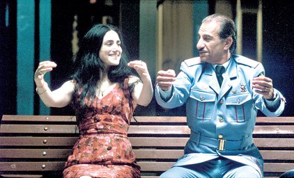 Tawfiq (Sasson Gabai) is an Egyptian whose welfare is in the hands of Dina (Ronit Elkabetz) while he's in Israel in The Band's Visit.