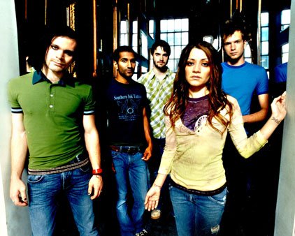 Flyleaf is Pat Seals (from left), Sameer Bhattacharya, Jared Hartmann, Lacey Mosley and James Culpepper.