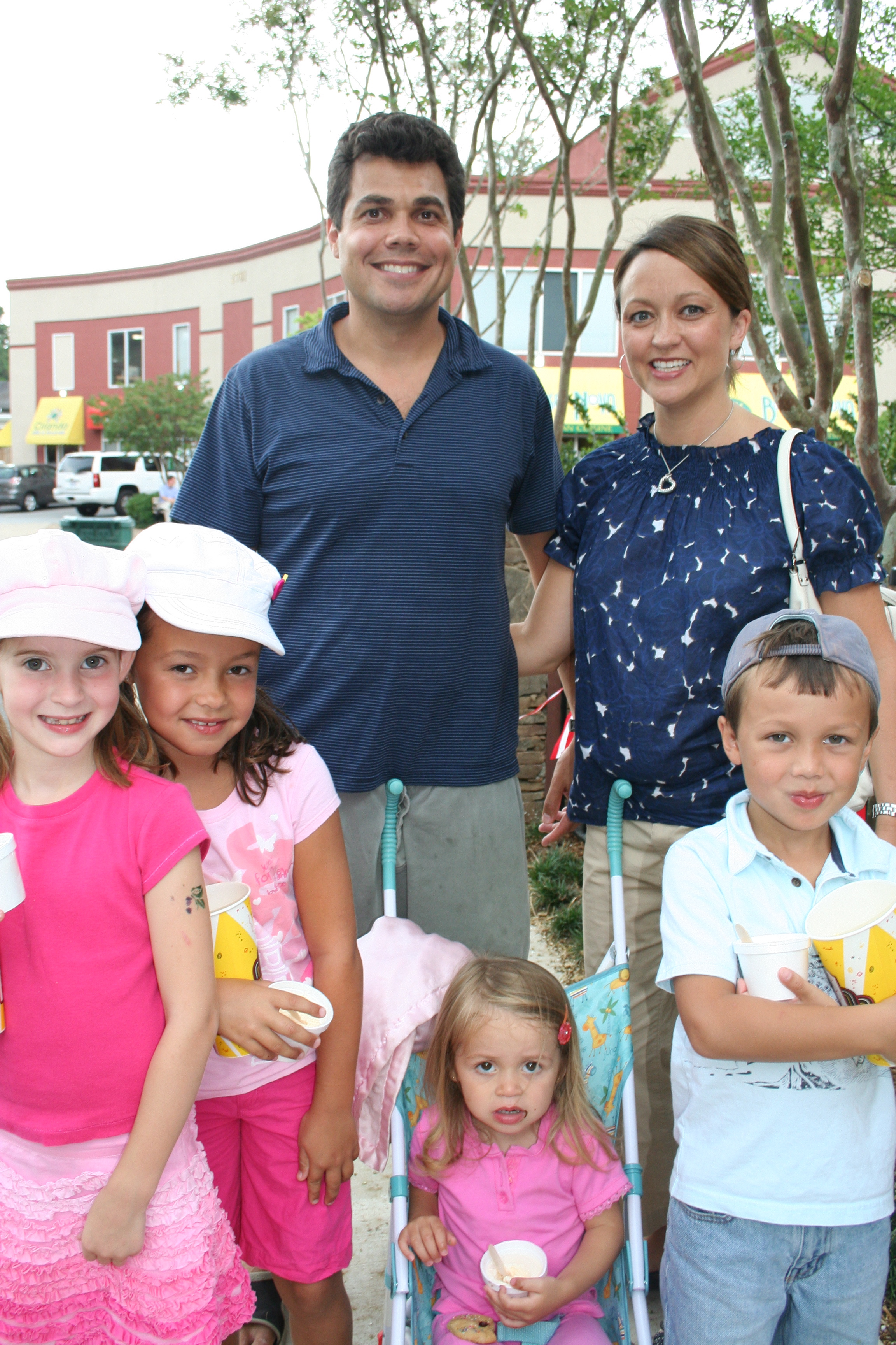 Eric and Rosemary Bravo with Charlotte Powers (front left) and their children Sophie, Ava, Eric and Mason Powers