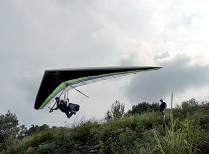 Glider pilot Ricker Goldsborough takes off from Mount Nebo.