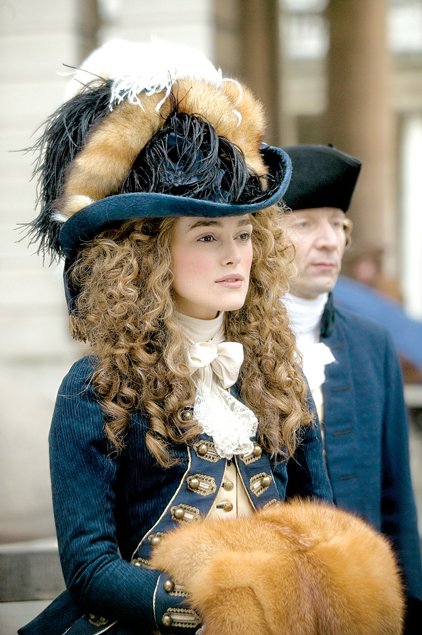 Georgiana (Keira Knightley) is known for her fashion sense and political activism in The Duchess.