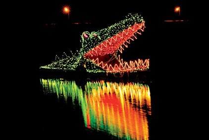 An illuminated alligator is one of the motion displays in Blytheville's Lights of the Delta extravaganza.